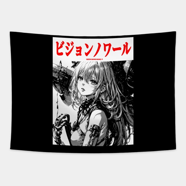 Cyberpunk Cyborg Girl Japanese Vaporwave Urban Aesthetic #2 Tapestry by Neon Bang Bang