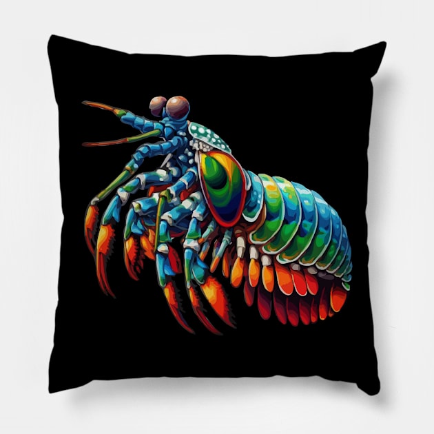 Peacock Mantis Shrimp Pillow by medd.art