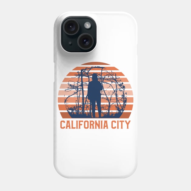 California City Sunset, Guy Standing in the Bushes with Trees, Gift for sunset lovers T-shirt, Camping, Camper Phone Case by AbsurdStore