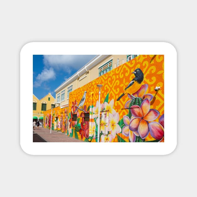 Colorful Mural in Punda Willemstad Curacao Magnet by Debra Martz
