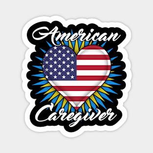 American Caregiver Heart white font design Magnet