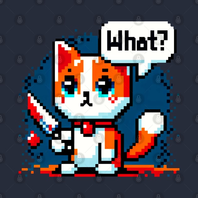 Pixelated Mischievous Cat with Knife - Quirky Pixel Art Humor by Pixel Punkster