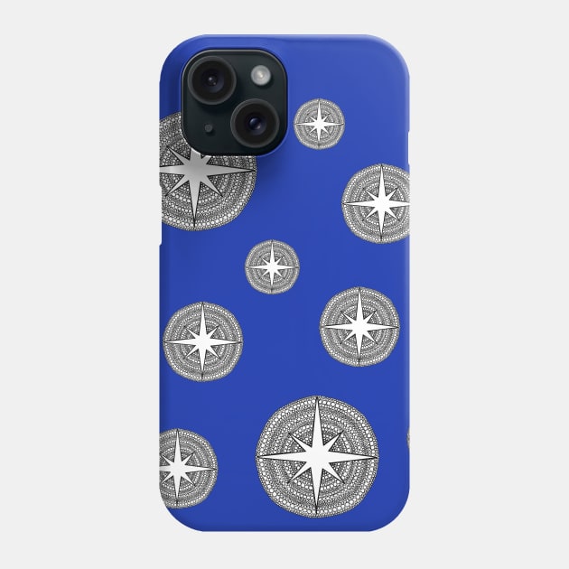 Twinkle Stars Black and White Pattern with Blue Background Phone Case by Maddybennettart