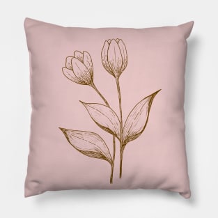 Tulip flower botanical line drawing in pastel pink Pillow