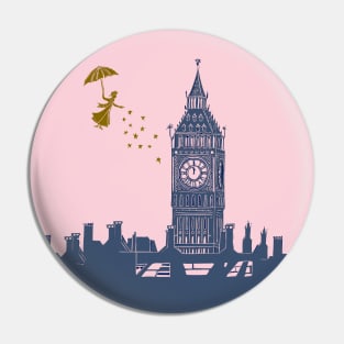 Mary Poppins and Big Ben in Blue and Pink Pin