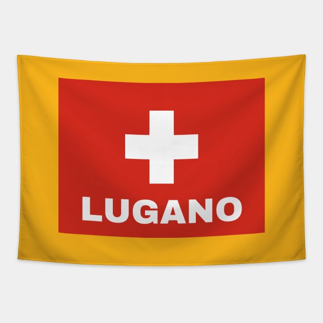 Lugano City in Swiss Flag Tapestry by aybe7elf