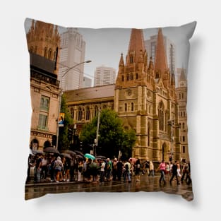 Citylife in the Rain Pillow