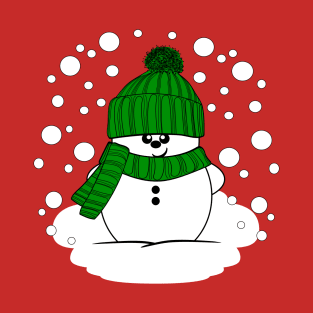 Cheeky Christmas Snowman with Green Hat and Scarf T-Shirt