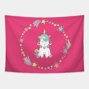 Cute Seated Unicorn Magical Illustration Tapestry