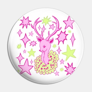 Retro Majestic Deer, Pink and Green Pin