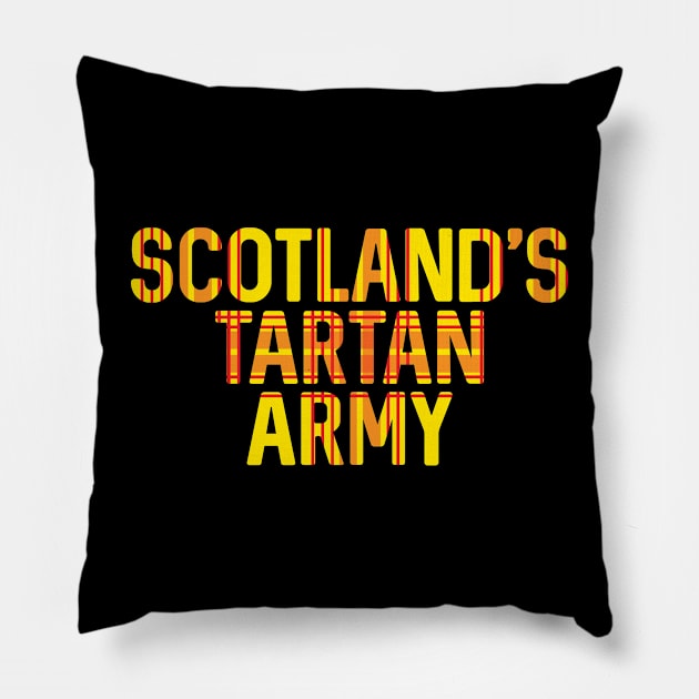 Scotland's Tartan Army, Scottish Lion Rampant Coloured Tartan, Scottish Football Slogan Pillow by MacPean