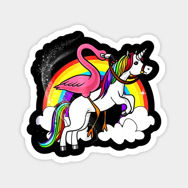 Flamingo And Rainbow Unicorn Magnet by Rumsa