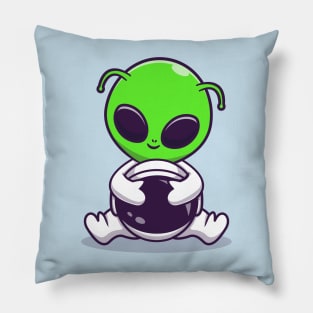 Alien With Spacesuit And Helmet Cartoon Pillow