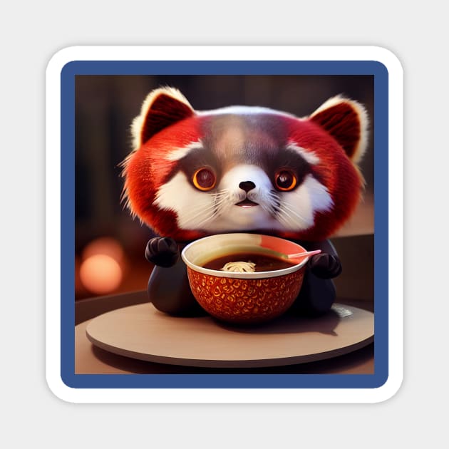 Kawaii Red Panda Eating Ramen Magnet by Grassroots Green