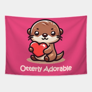 Cute and Adorable Otter loving heart valentine Tapestry