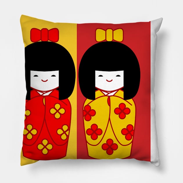 Kokeshis Mother and daughter - Mothers Day Pillow by JessArty