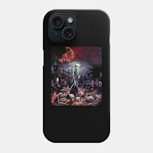 Haunting Halloween Spirit: Skeleton Dreams on a Dark Background Phone Case