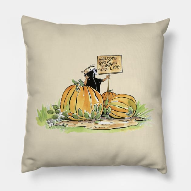 Welcome Great Pumpkin Spice Latte Pillow by Metal Robot