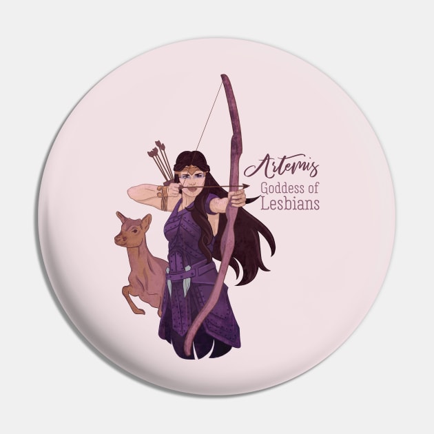 Artemis, Goddess of Lesbians Pin by polliadesign