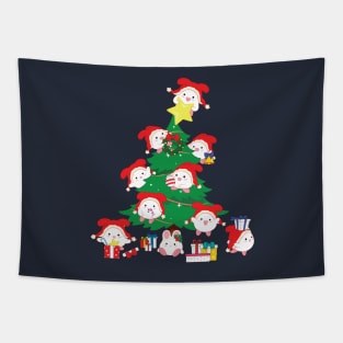 Christmas Tree with Bunny Elves Tapestry