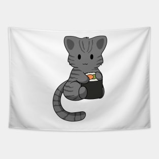 Grey Tabby Cat with Sushi Roll Tapestry