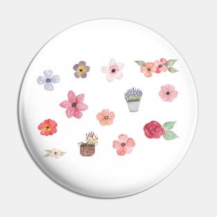 Flowers set watercolor Pin