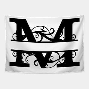 The Letter M Black And White Floral Tapestry