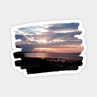 Beautiful purple pink orange sunset over ocean photo Magnet