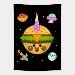 Planet Cheeseburger Unicorn Tapestry