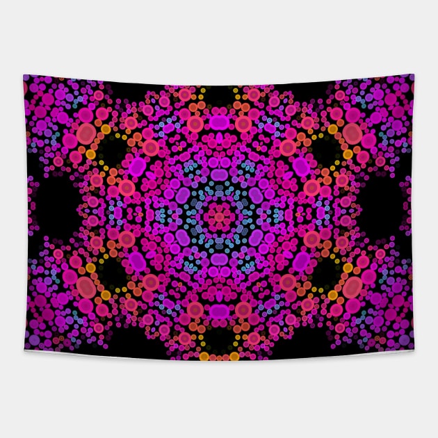 Dot Mandala Flower Pink Blue and Orange Tapestry by WormholeOrbital