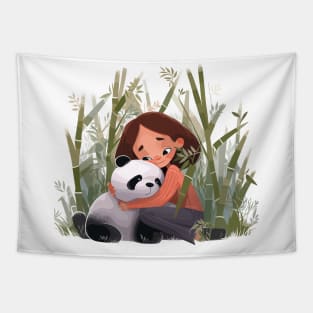 Cute Giant Panda Animal Loving Cuddle Embrace Children Kid Tenderness Tapestry