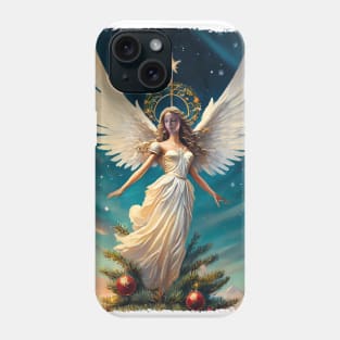 Oh Holy Night: A beautiful angel on top of the Christmas tree, spiritual with halo, spread wings and a star Phone Case