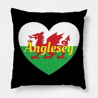 Anglesey Wales UK Wales Flag Heart Pillow