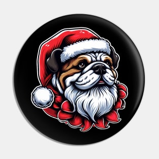 Bulldog as Santa for Christmas Pin