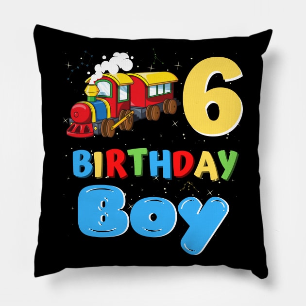 6 Year Old Boy Trains Lover Birthday Gift Pillow by JustBeSatisfied