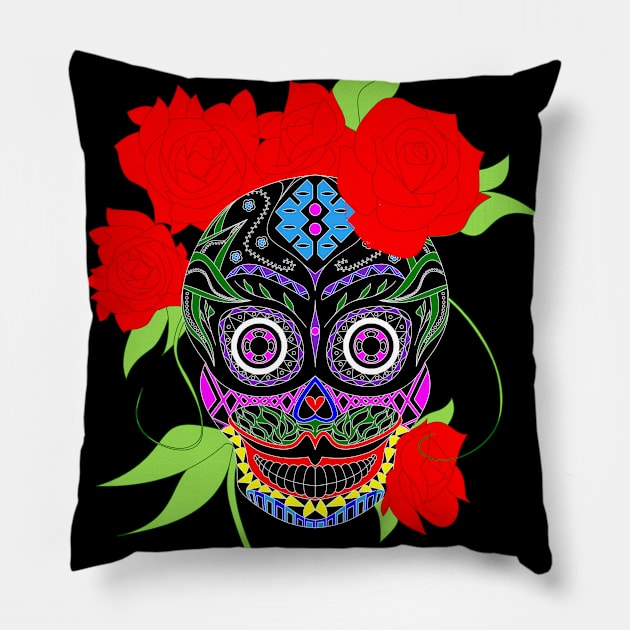 floral catrina dancing with dark and death Pillow by jorge_lebeau