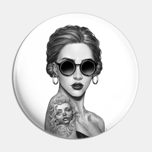 Pencil Portrait of an Inked Lady Pin by ALM Artbox