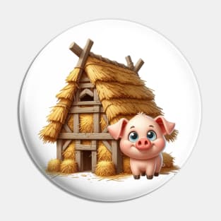 Cute Little Piggy in a house made of straw Pin