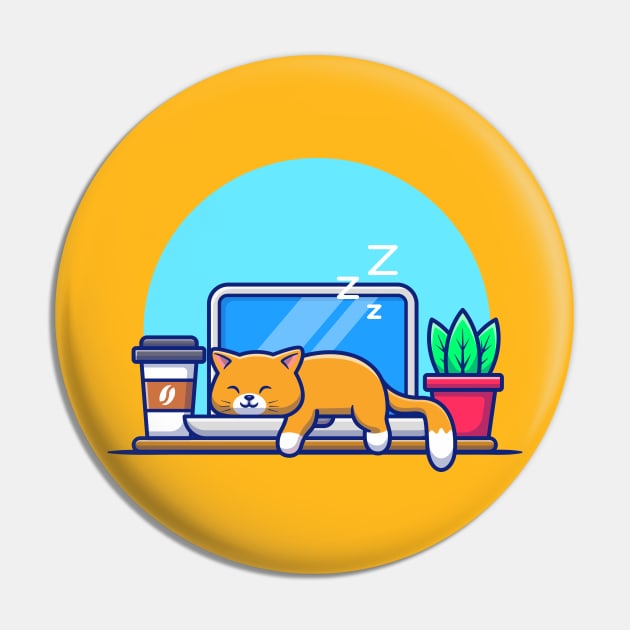 Cat Sleeping on laptop Cartoon Pin by Catalyst Labs