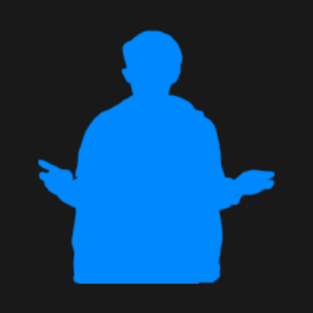 Man in hat and coat silhouetted into blueness forever asks why with his hands out. T-Shirt