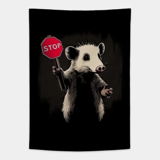 Possum Stop - Opossum Holding a Stop Sign Tapestry