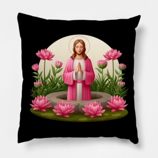 Jesus in Prayer Pink Lotus Flower Garden Pillow