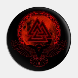 Viking Raven, Moon and Valknut Symbol Pin