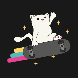 Funny Skater Cat Rainbow Skateboard T-Shirt