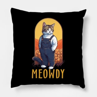 Funny Cat Farmer Meme Meow Howdy Meowdy Pillow