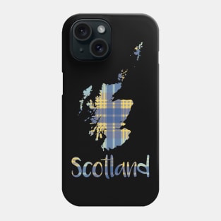 Scotland Blue and Yellow Tartan Map Typography Design Phone Case