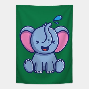 Cute Elephant Play Water Cartoon Tapestry