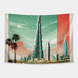 Dubai United Arab Emirates Starry Night Vintage Travel Tourism Tapestry