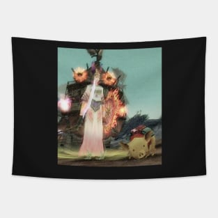 Warrior girl and yellow pig Tapestry