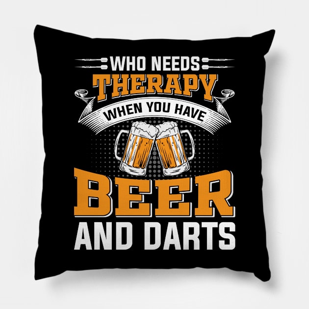 Funny Beer And Darts Player Pillow by Visual Vibes